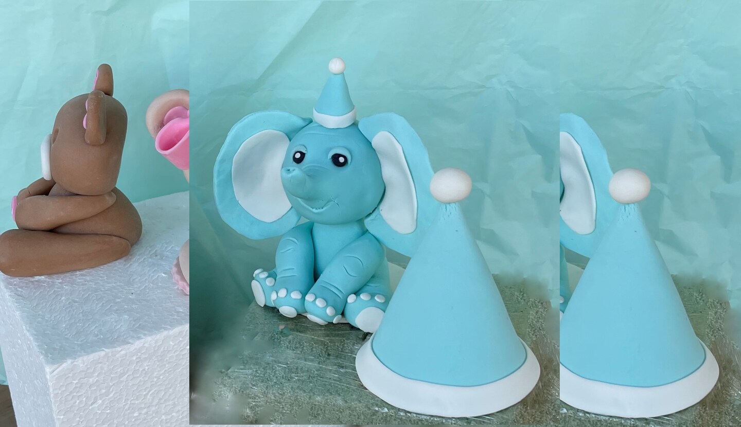 Fondant discount Elephant with hat set cake topper