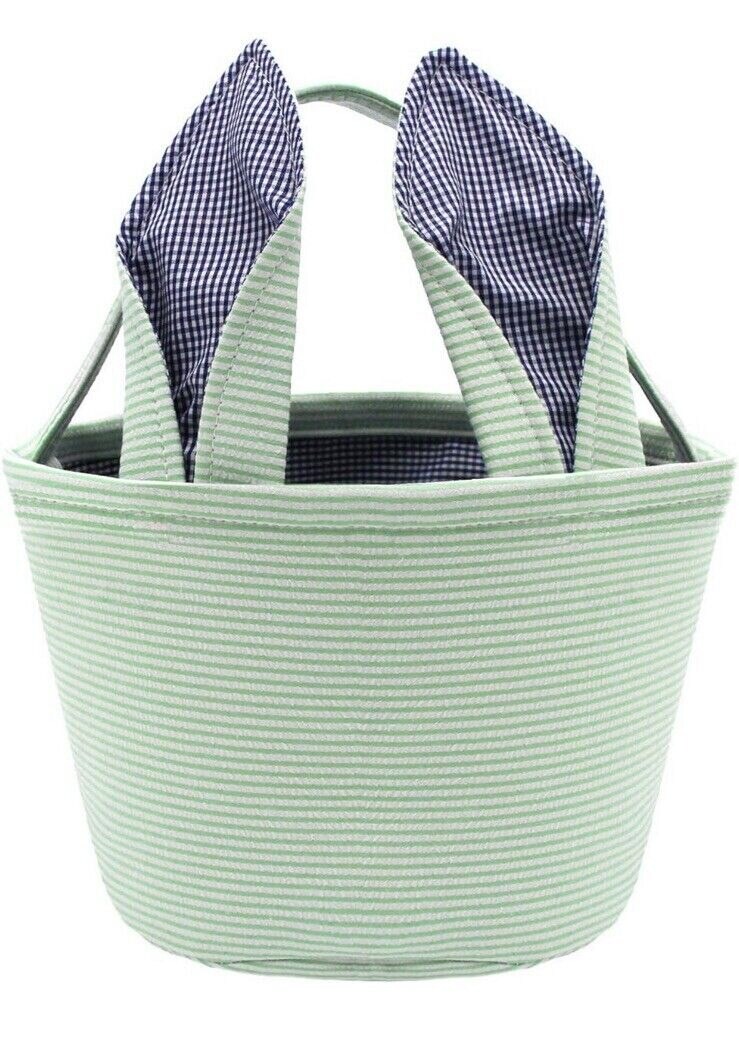 Green Fabric Easter Basket With Bunny Ears