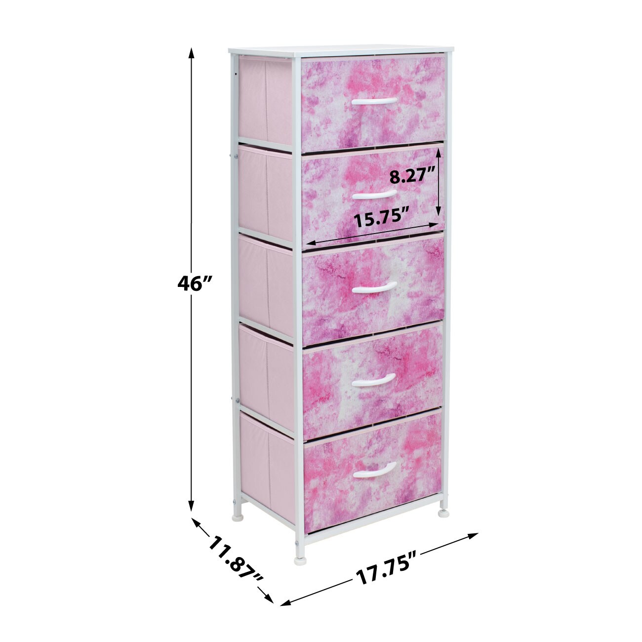 Sorbus Narrow 5 Drawers Nightstand with Steel Frame, Wood Top, Easy Pull Fabric Bins for Home, Bedroom, Office & Dorm