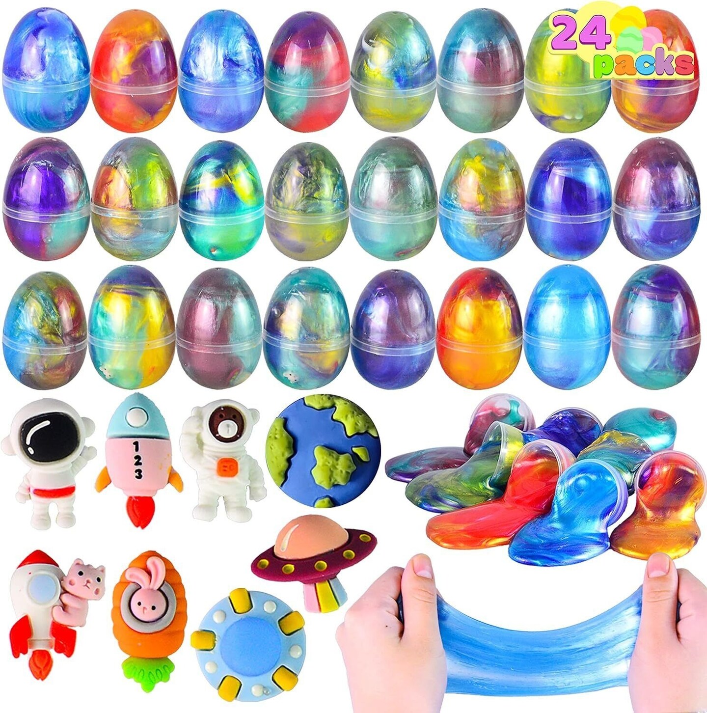 24 Pcs Galaxy Slime Eggs Prefilled Easter Egg with Putty Slime and Toys for Kids
