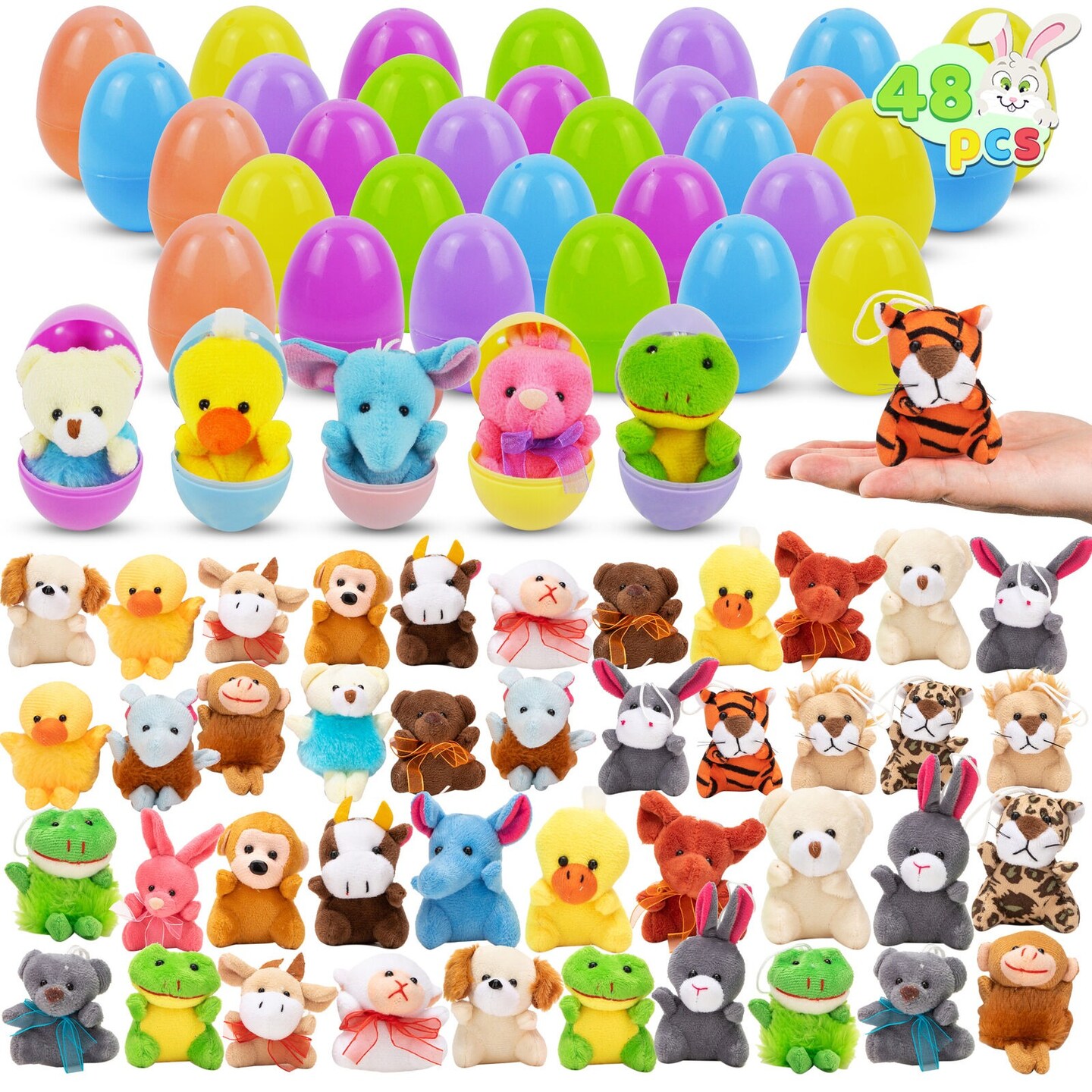 48 Pcs Prefilled Easter Eggs Filled with Plush Animal Toys for Basket Stuffers