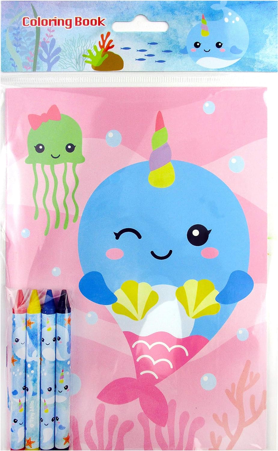 TINYMILLS Narwhals Coloring Book and Crayon Set for Kids Party Favors with 12 Coloring Books and 48 Crayons