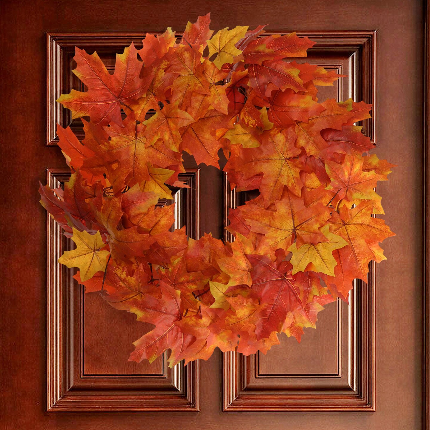 24-Inch Maple Leaf Wreath with Silk Leaves in Vibrant Autumn Colors - Ideal for Fall Decor, Thanksgiving Celebrations & Seasonal Accents - Floral Home by Artificial Flowers