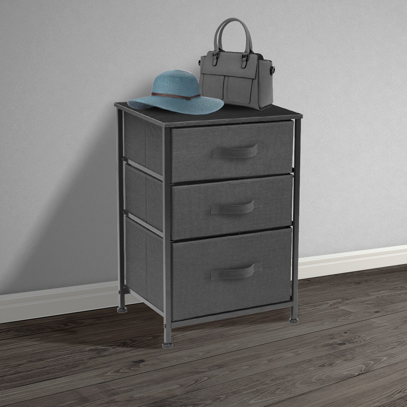 Sorbus Nightstand with 3 Drawers - Furniture Storage for Bedroom, Closet, Office Organization - Steel Frame, Wood Top, Pastel Fabric Bin