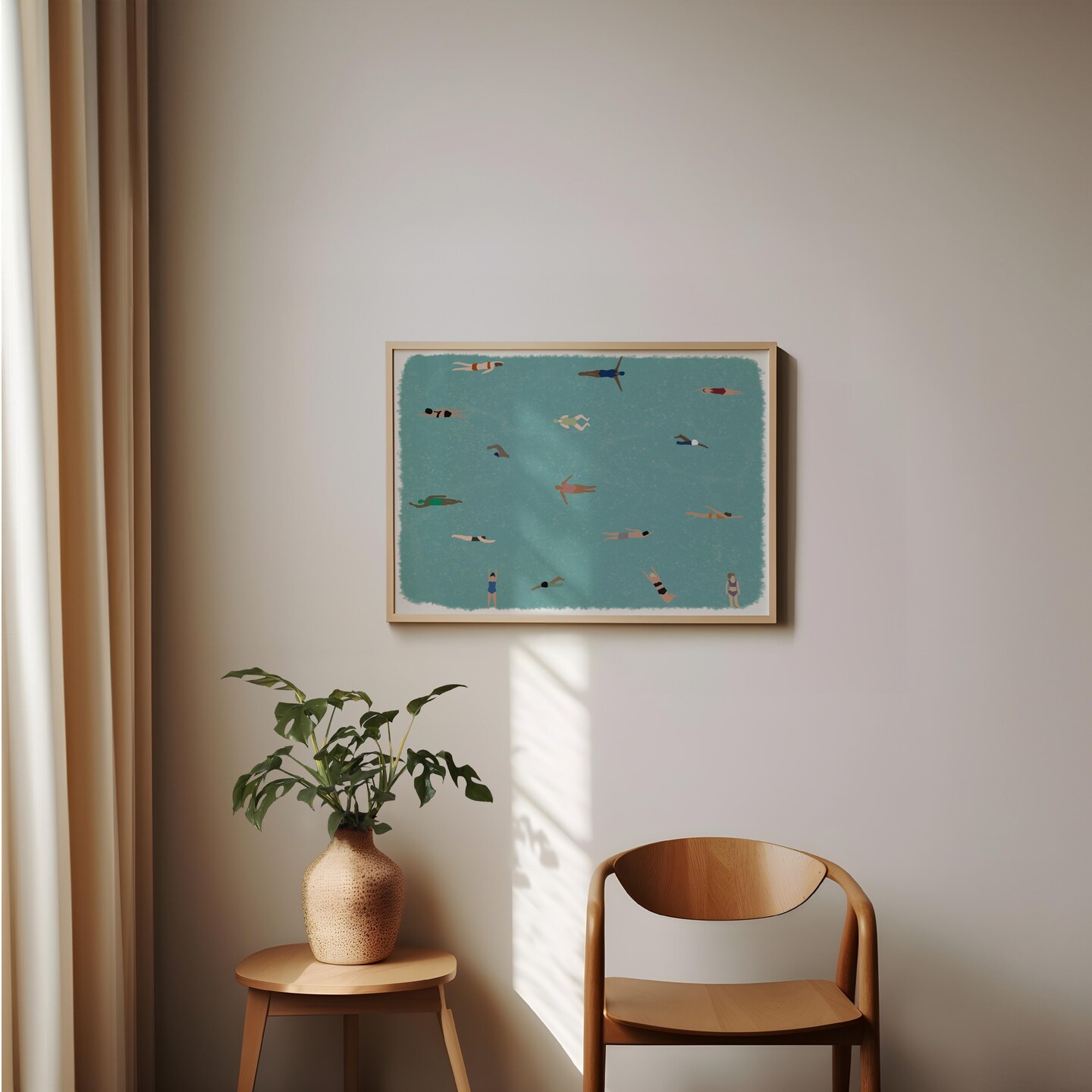 Tiny People Swimming in Pool Art | Swimming Pool Print | Summer