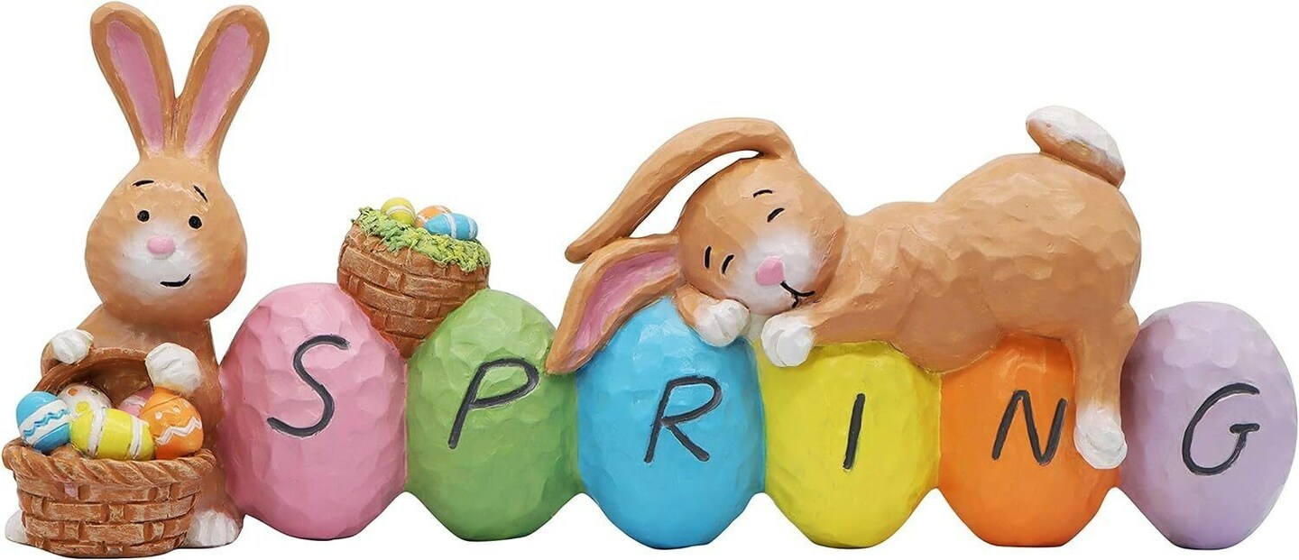 Easter Bunny Resin Centerpiece Indoor Decoration with The Word Spring Tabletop