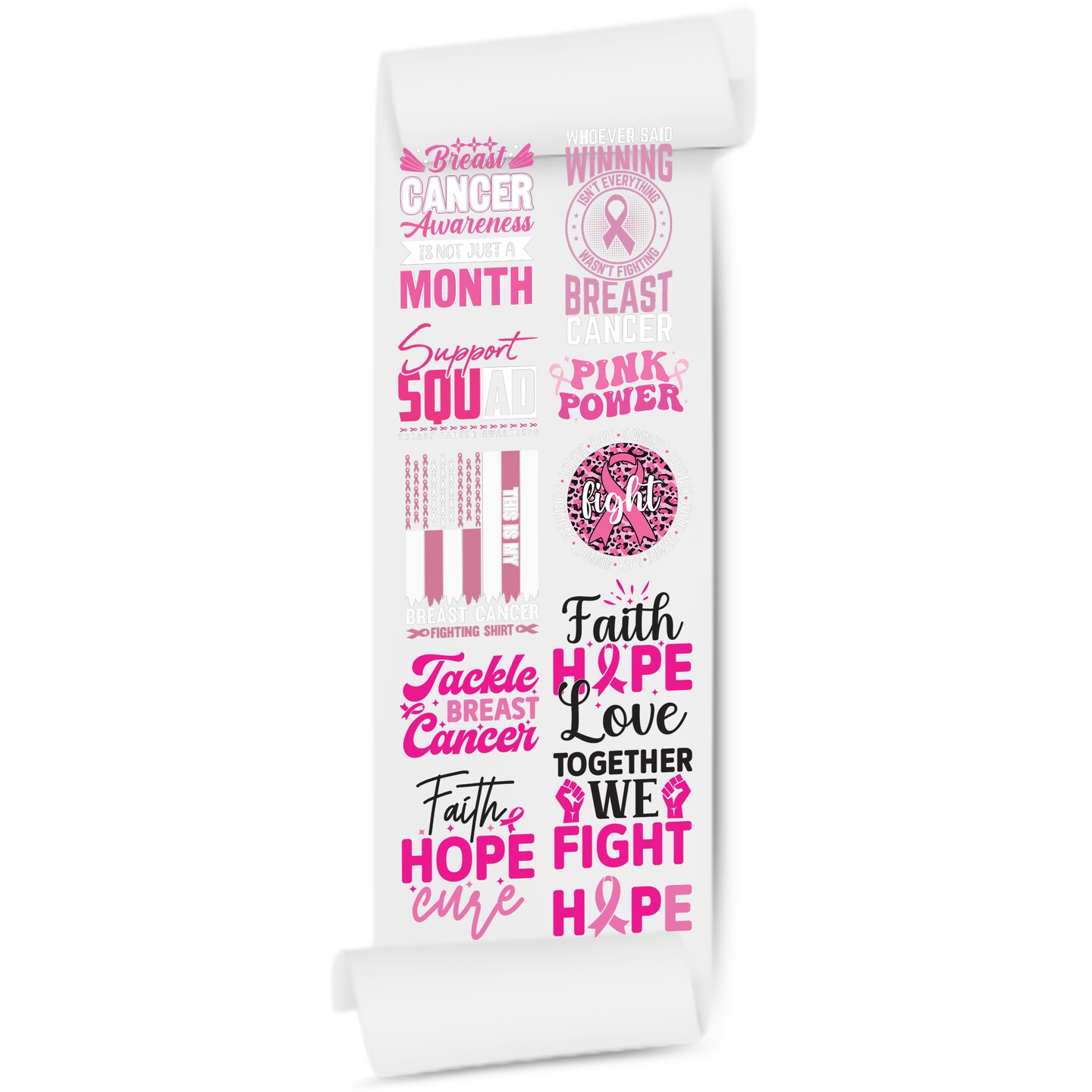 Breast Cancer Awareness DTF Transfer Gang Sheets: 22x60 Direct-to-Film