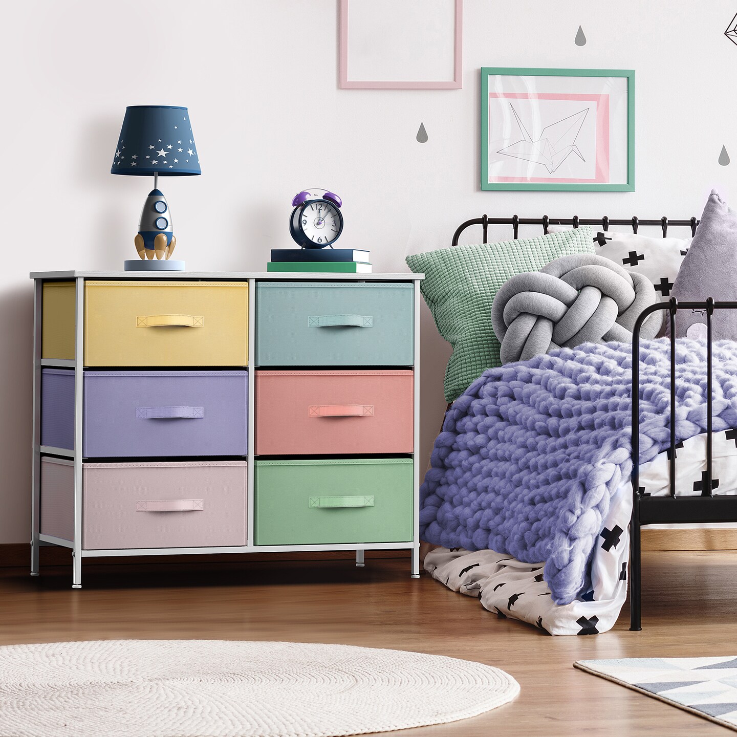 Sorbus 6 Drawers Dresser- Storage Unit with Steel Frame, Wood Top, Fabric Bins - for Bedroom, Closet, Office and more
