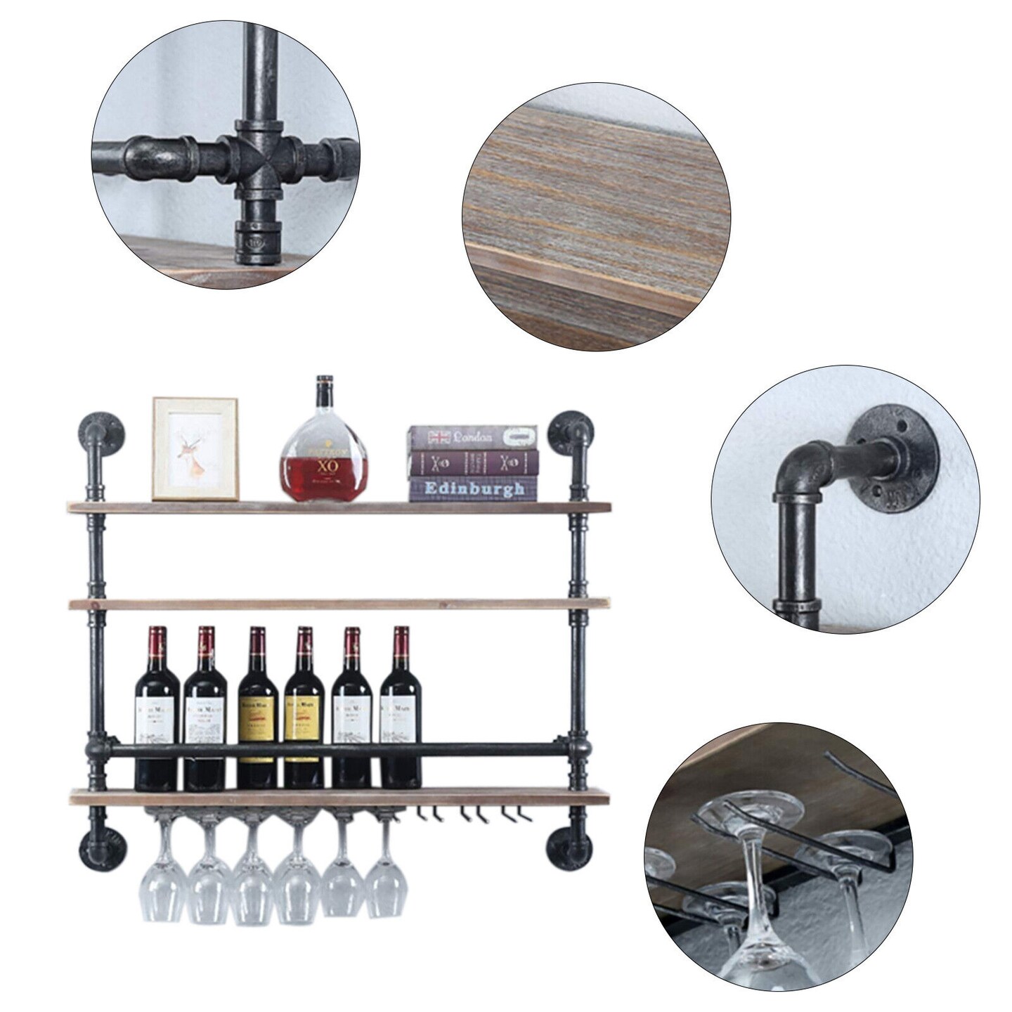 Kitcheniva 24 in Wall Mounted Industrial Pipe Shelf Wine Rack
