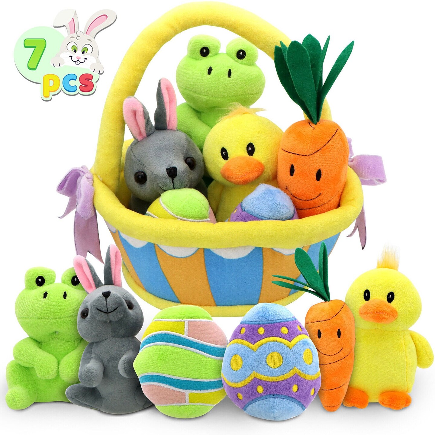 7Pcs Basket for Easter Plush Original Style Plushies Playset Stuffers Toys