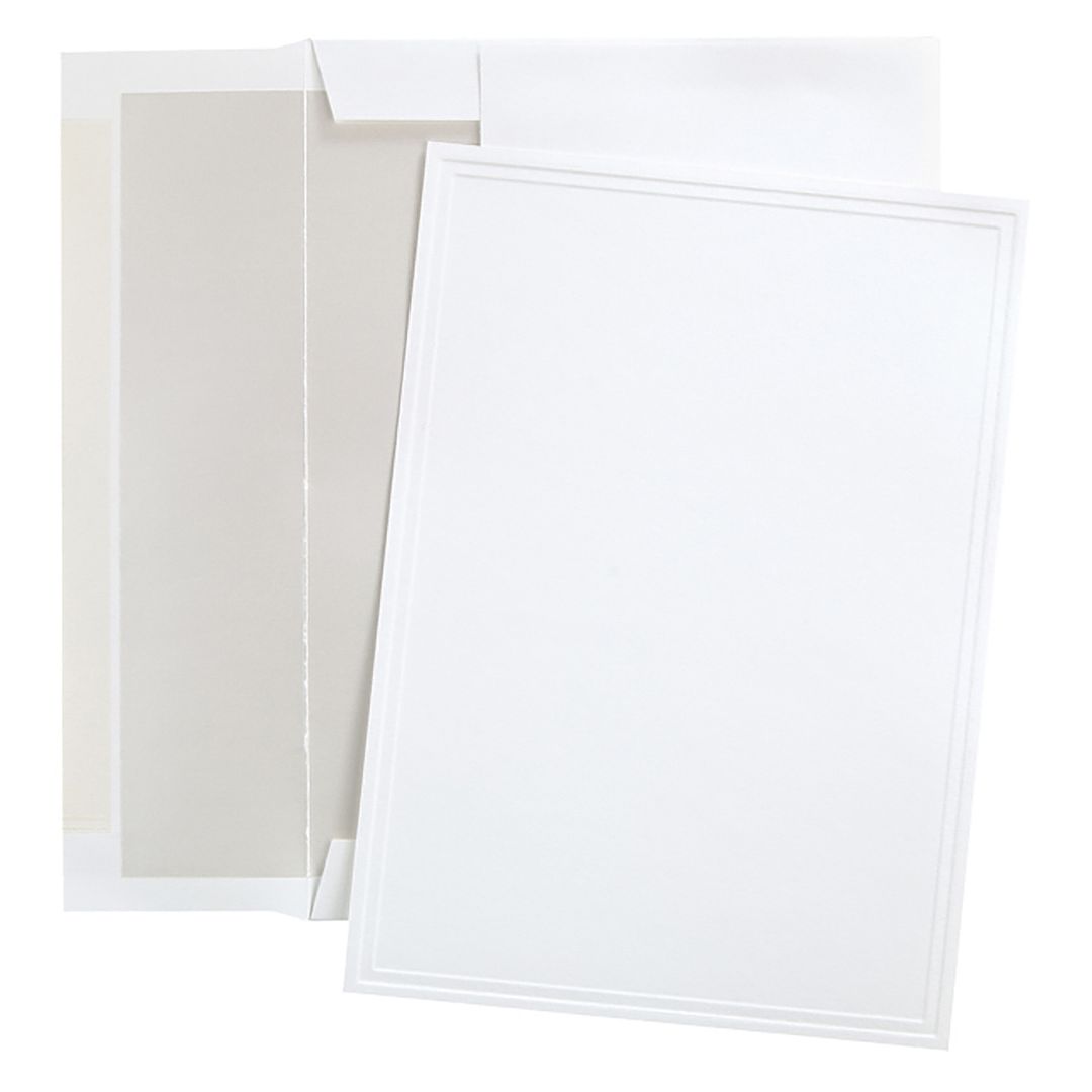Great Papers! Invitation Kit with Pearl Foil-Lined Envelopes, Triple Embossed Border Flat Card, White, 5.5" x 7.75", Printer Friendly. 25 cards/25 envelopes