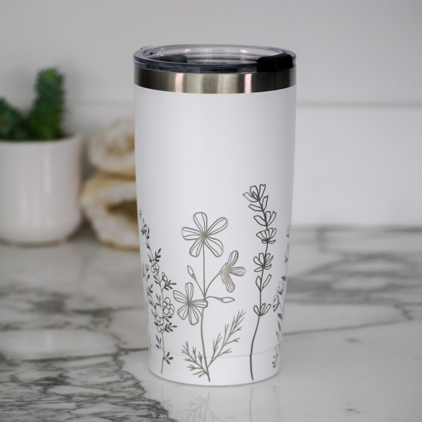 Flower Engraved Full Wrap 20oz Tumbler, 20oz Custom Engraved
