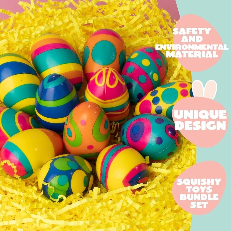 24 PCS Colorful and Squishy Toy Eggs for Easter Eggs Hunt, Stress Relief