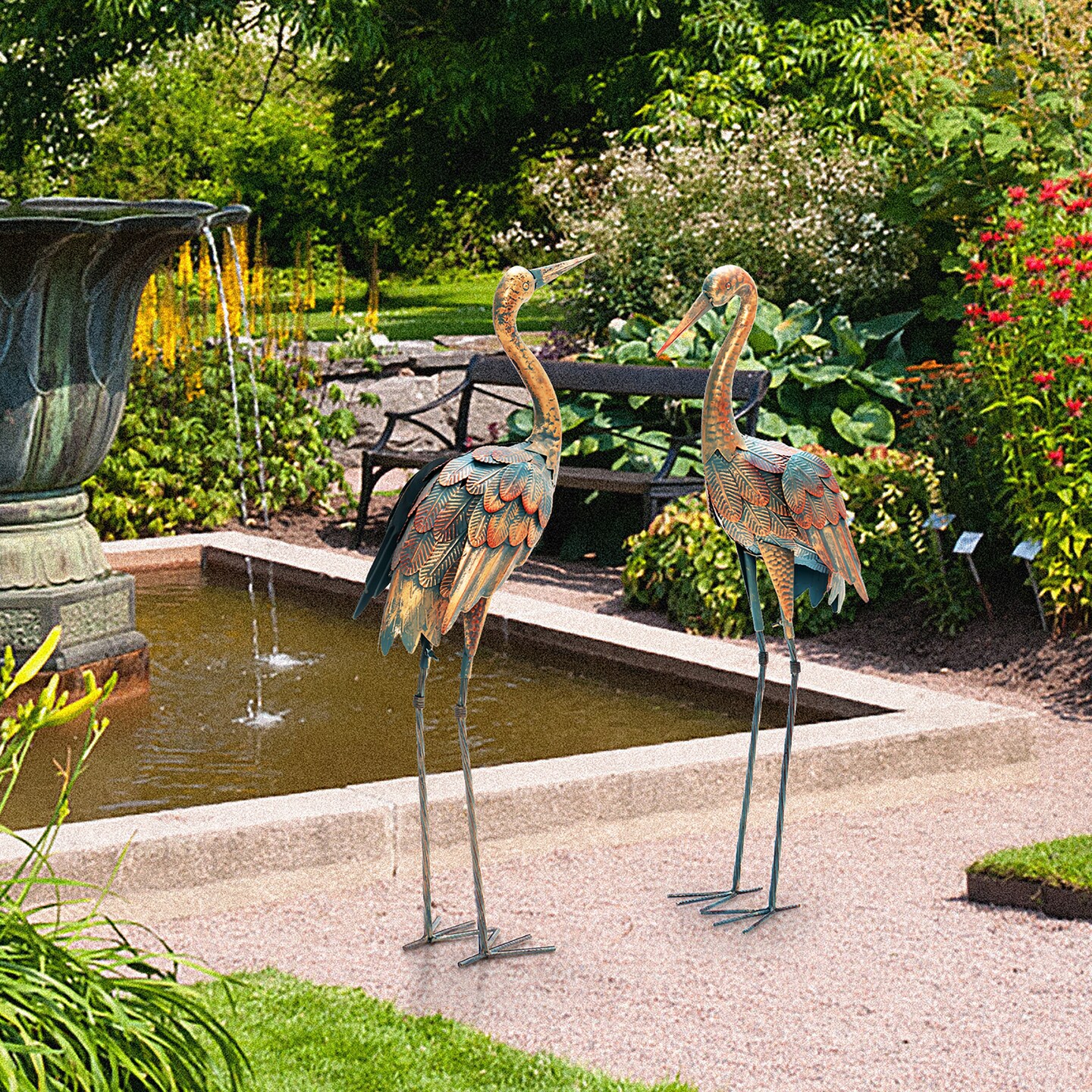 Costway 2-Piece Metal Crane/Flamingo Garden Statue Sculpture Set Outdoor Yard Lawn Decoration