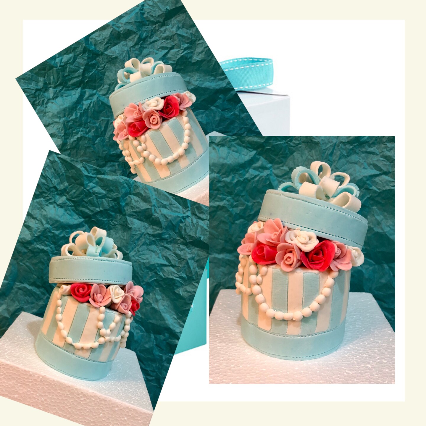 Gift box cake topper. Hand crafted, fondant cupcake or cake toppers