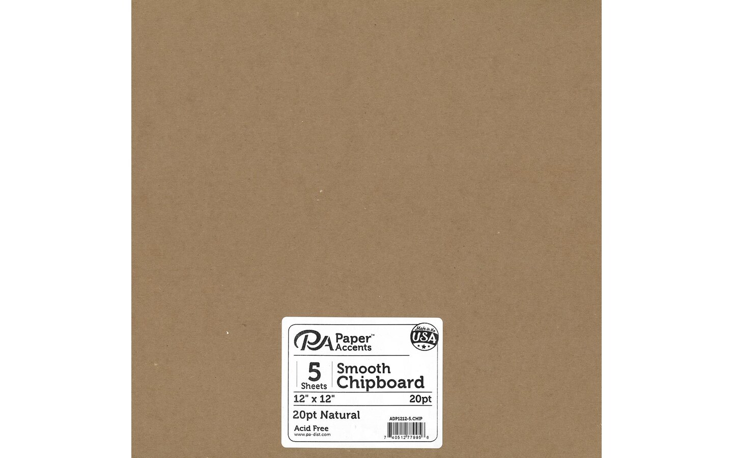Chipboard 12x12 20pt Natural 5pc