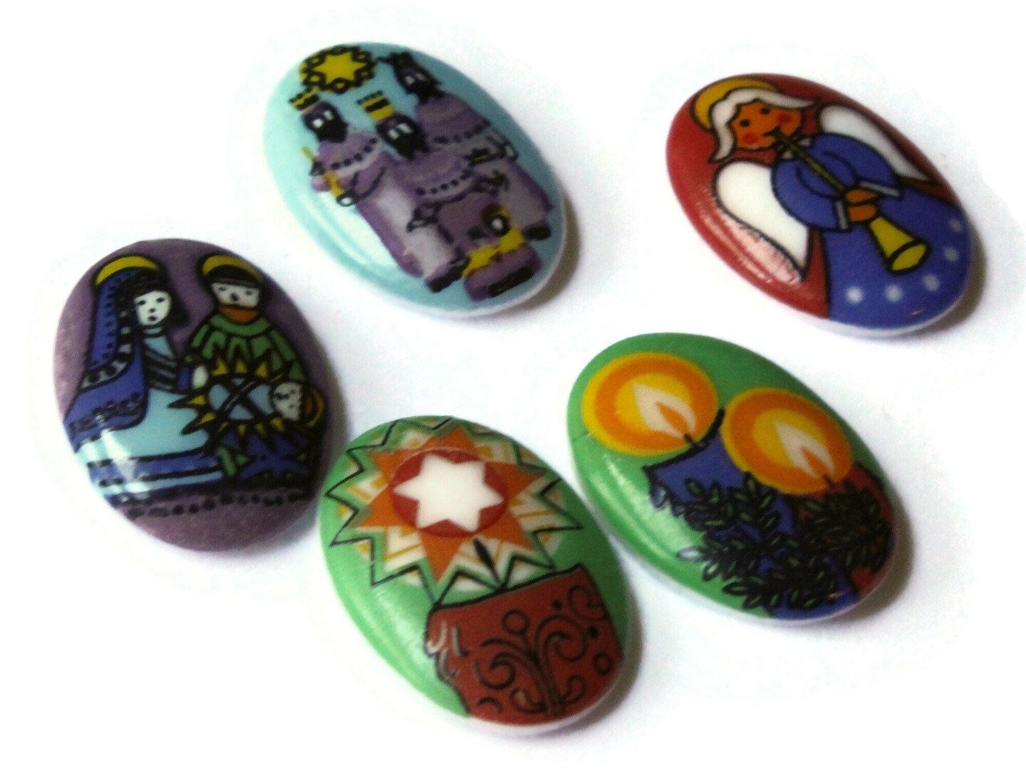 5 18mm x 13mm Christmas Cabochons Multi-Color Glass Limoges Porcelain Flat Back Cabochons