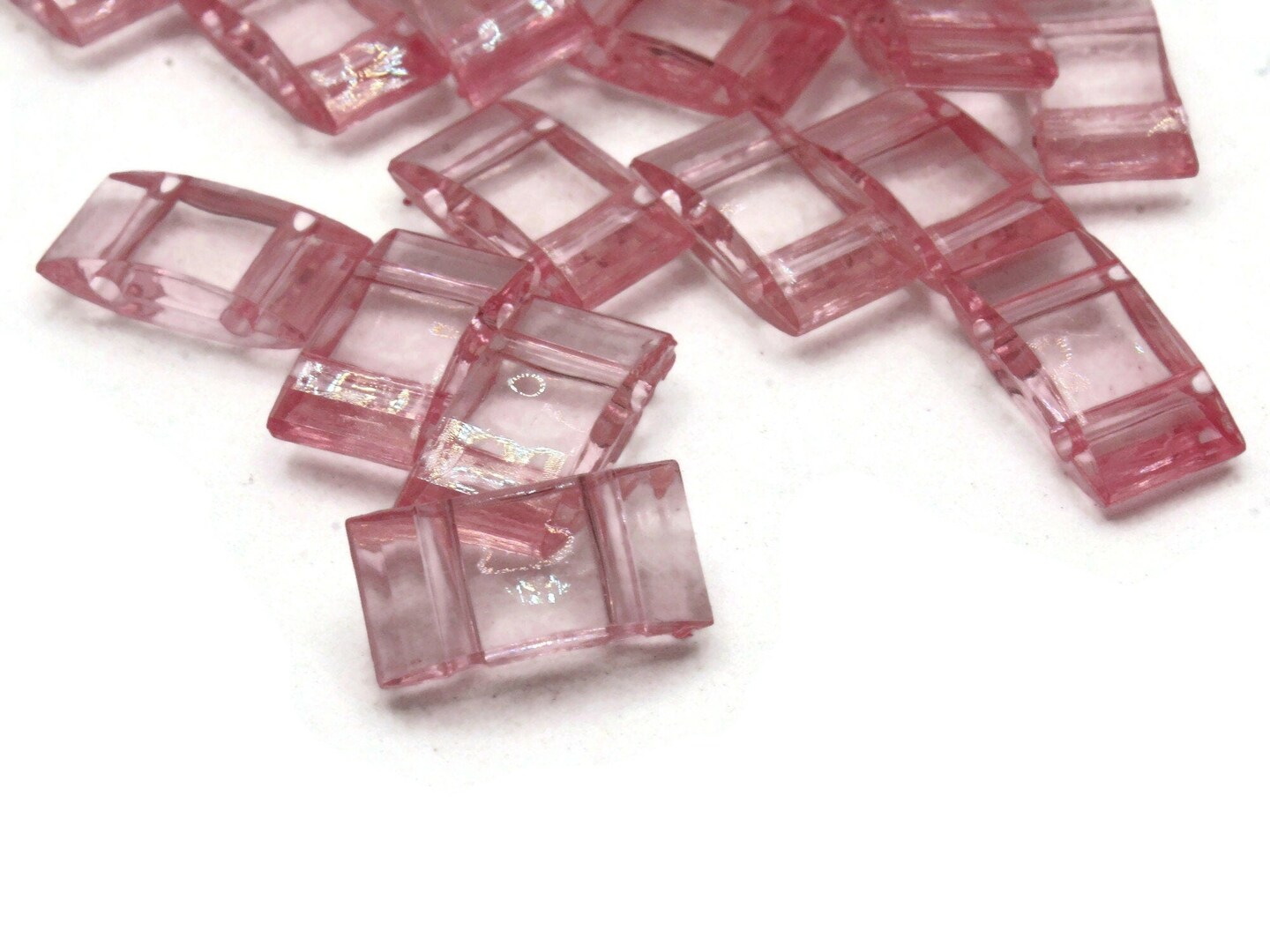 40 17mm Two Hole Light Pink Acrylic Plastic Rectangle Pillow Beads
