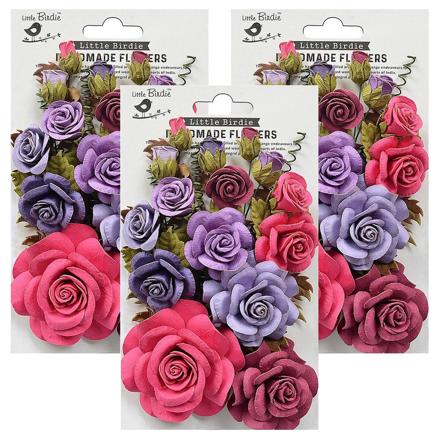 Pack of 3 - Little Birdie Rosalind Paper Flowers 21/Pkg-Birds And Berries
