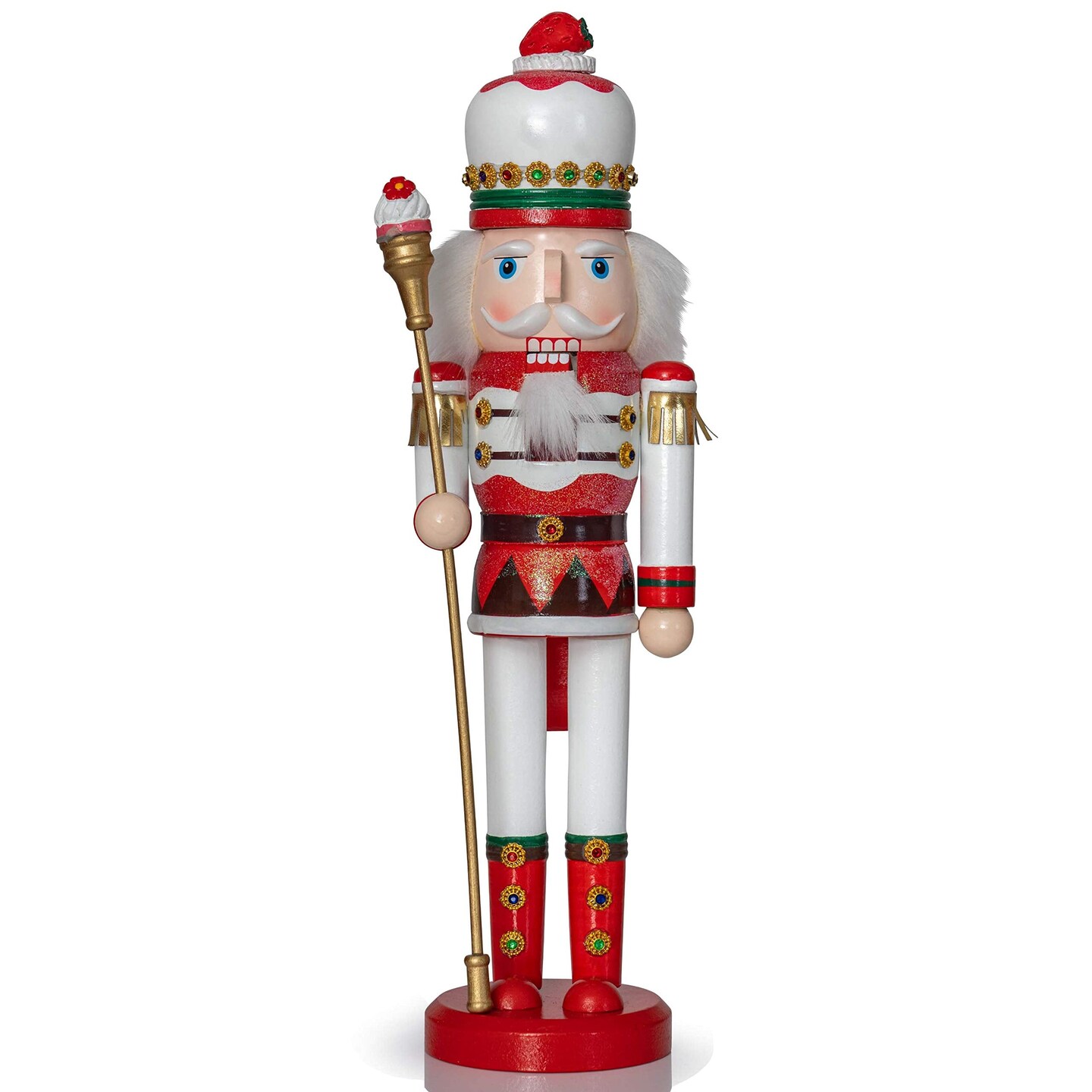 Ornativity Strawberry Toy Soldier Nutcracker - Wooden Strawberry Hat with Cupcake Scepter King Theme Christmas Nutcracker Figure Holiday Decoration