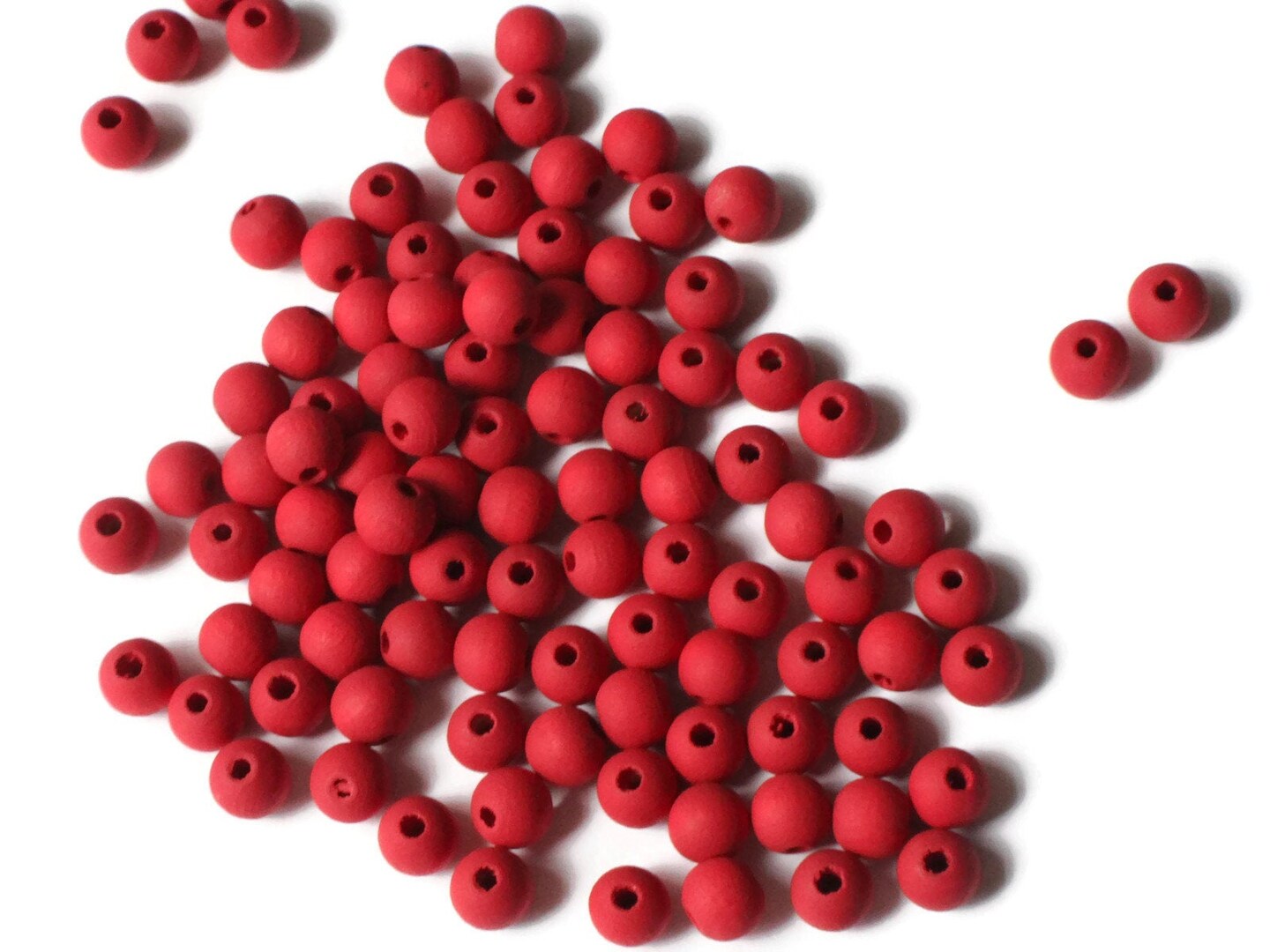 100 7mm Red Wood Beads Smooth Round Beads Wooden Ball Beads Loose Vintage Beads