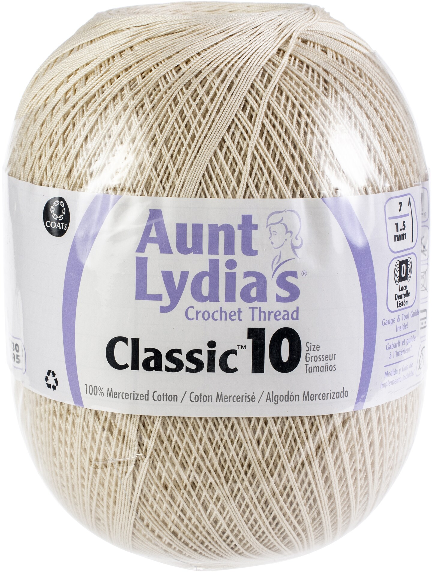 Multipack of 3 - Aunt Lydia's Classic Crochet Thread Size 10 Jumbo-Natural