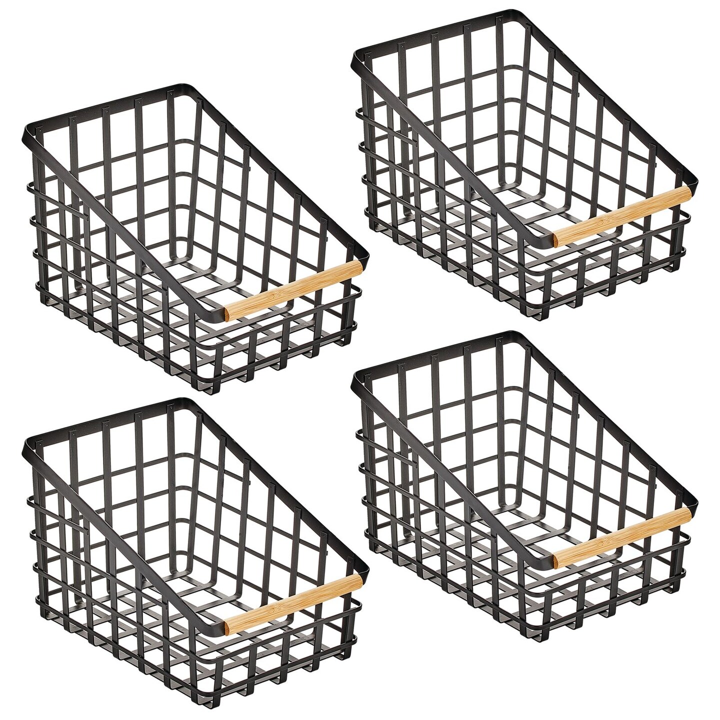 mDesign Slant Metal Kitchen Bin, Wood Handle, 4 Pack