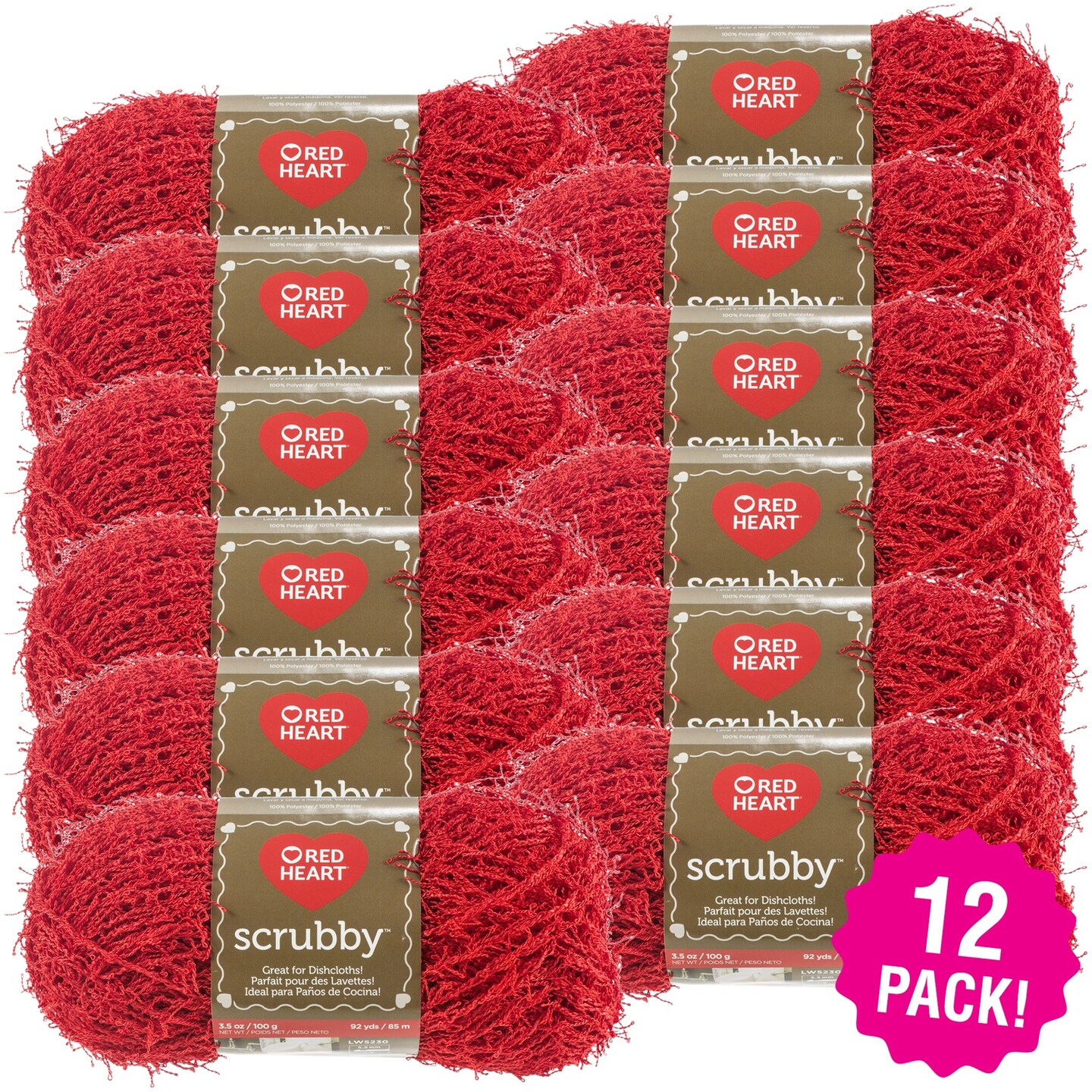 Multipack of 12 - Red Heart Scrubby Yarn-Cherry