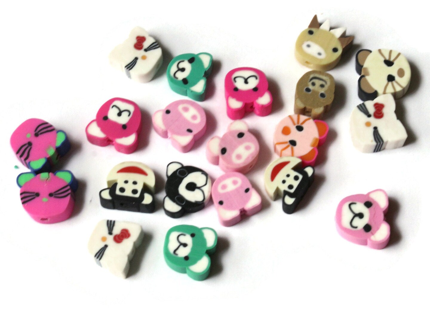 20 Mixed Animal Head Beads Assorted Polymer Clay Beads Cute Zoo Beads