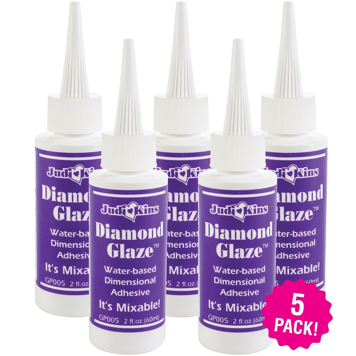 Multipack of 5 - Judikins Diamond Glaze Dimensional Adhesive 2oz-Precision Tip