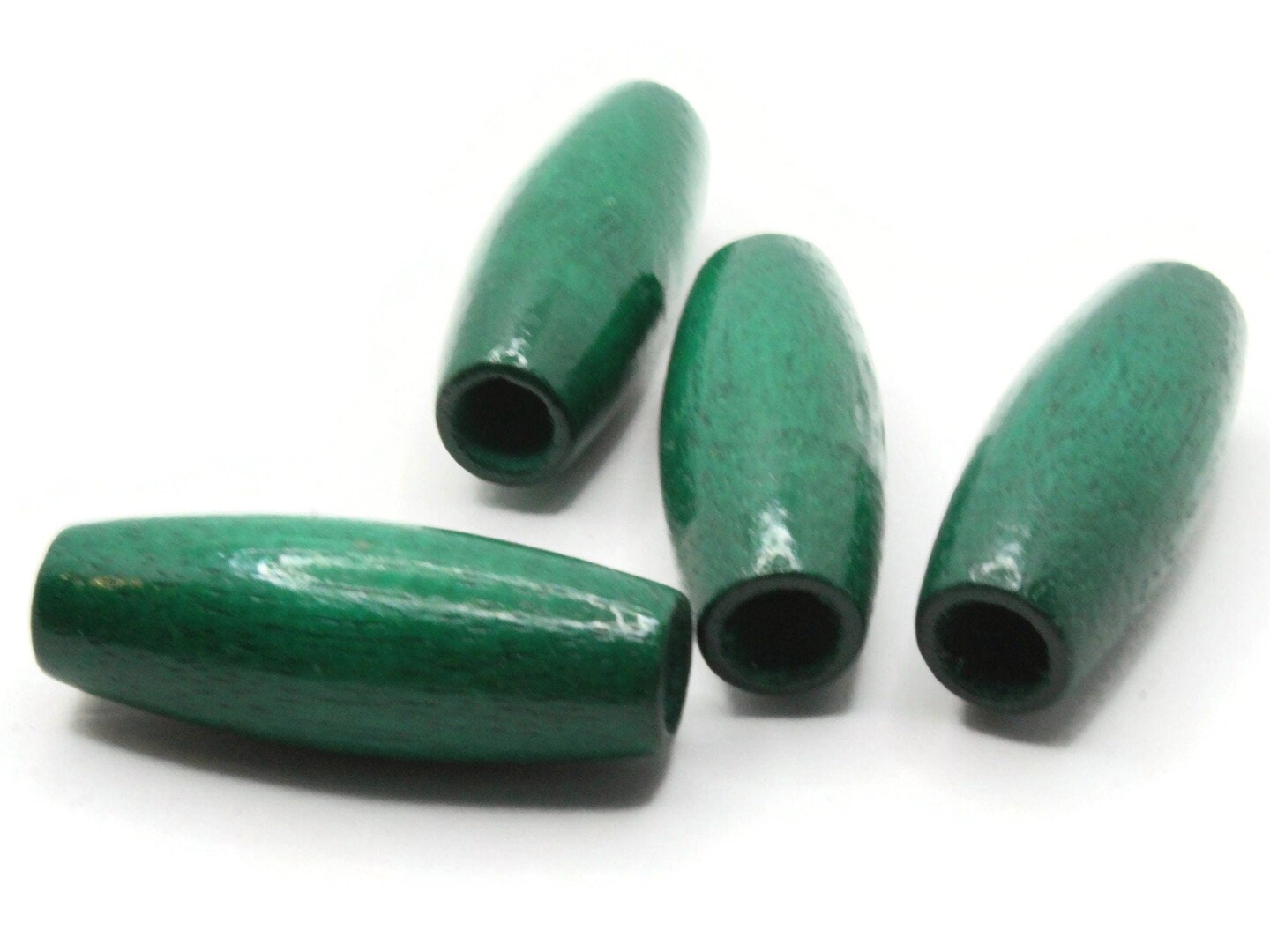 2 Inch Long Tube Emerald Green Vintage Wood Large Hole Beads