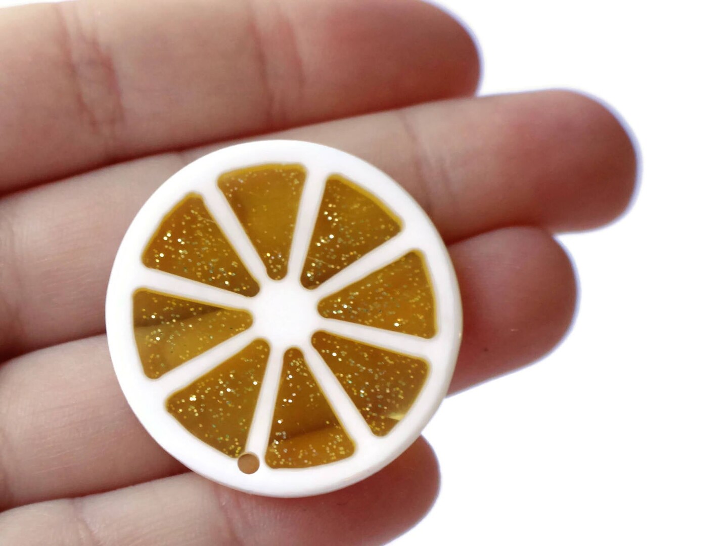 4 34mm Lemon Slice Resin Charms Sparkle Yellow Charms