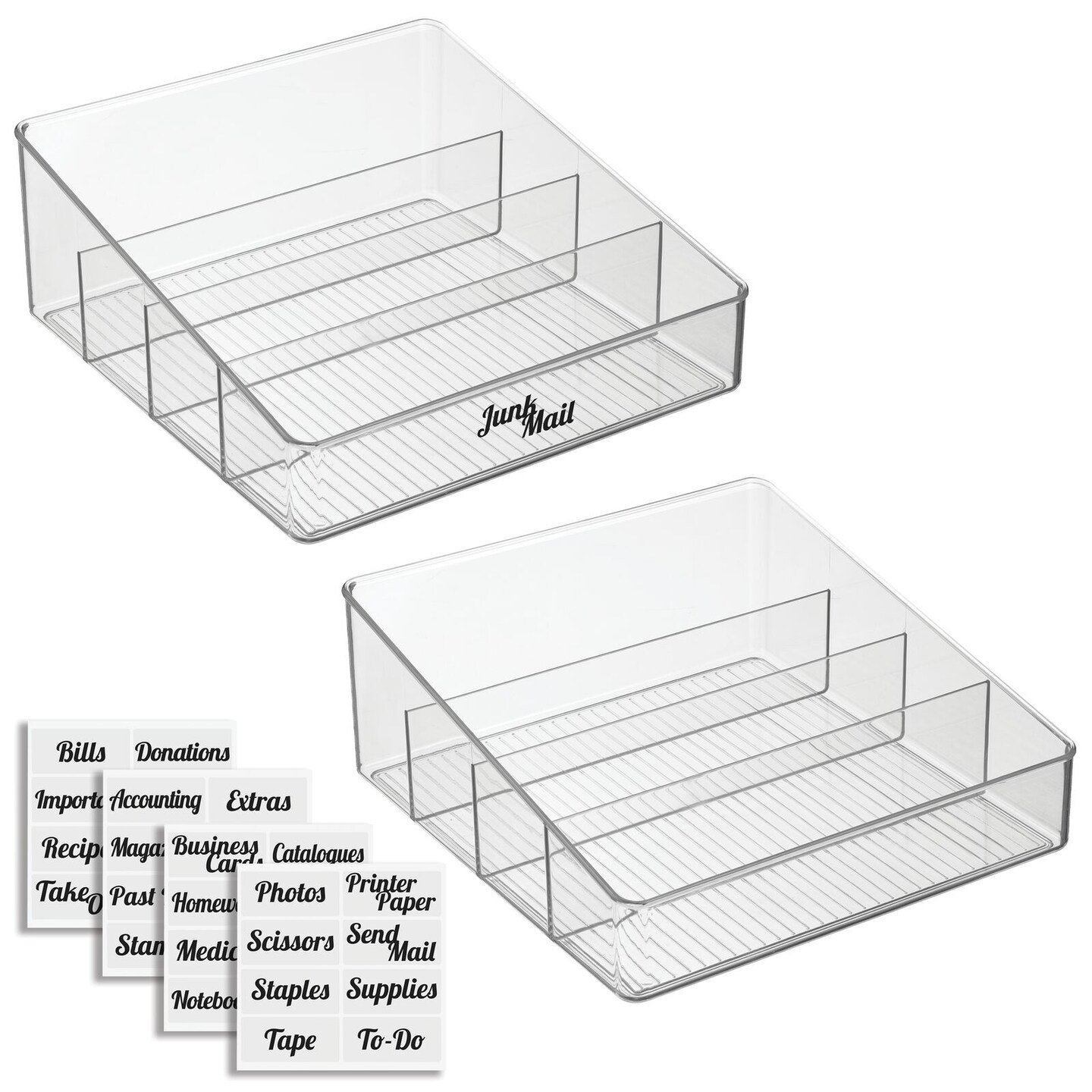 mDesign Plastic Divided Office Bin and Labels - 2 Bins + 32 Labels