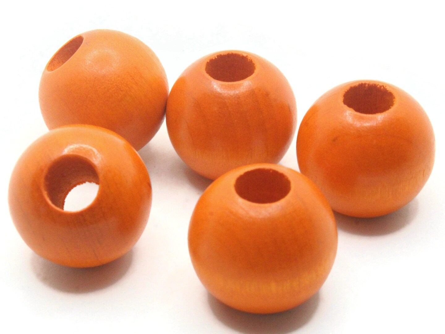 5 25mm Round Orange Vintage Wood Beads - Large Hole Macrame Beads