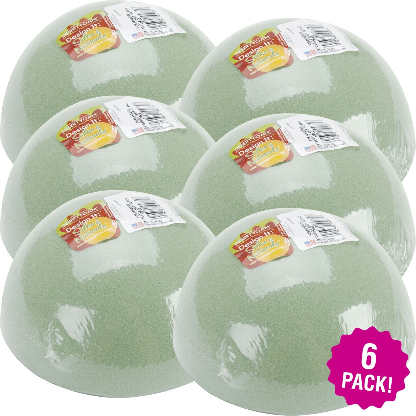 Multipack of 6 - FloraCraft Floral Desert DryFoM Half Ball-2.8&#x22;x5.8&#x22;
