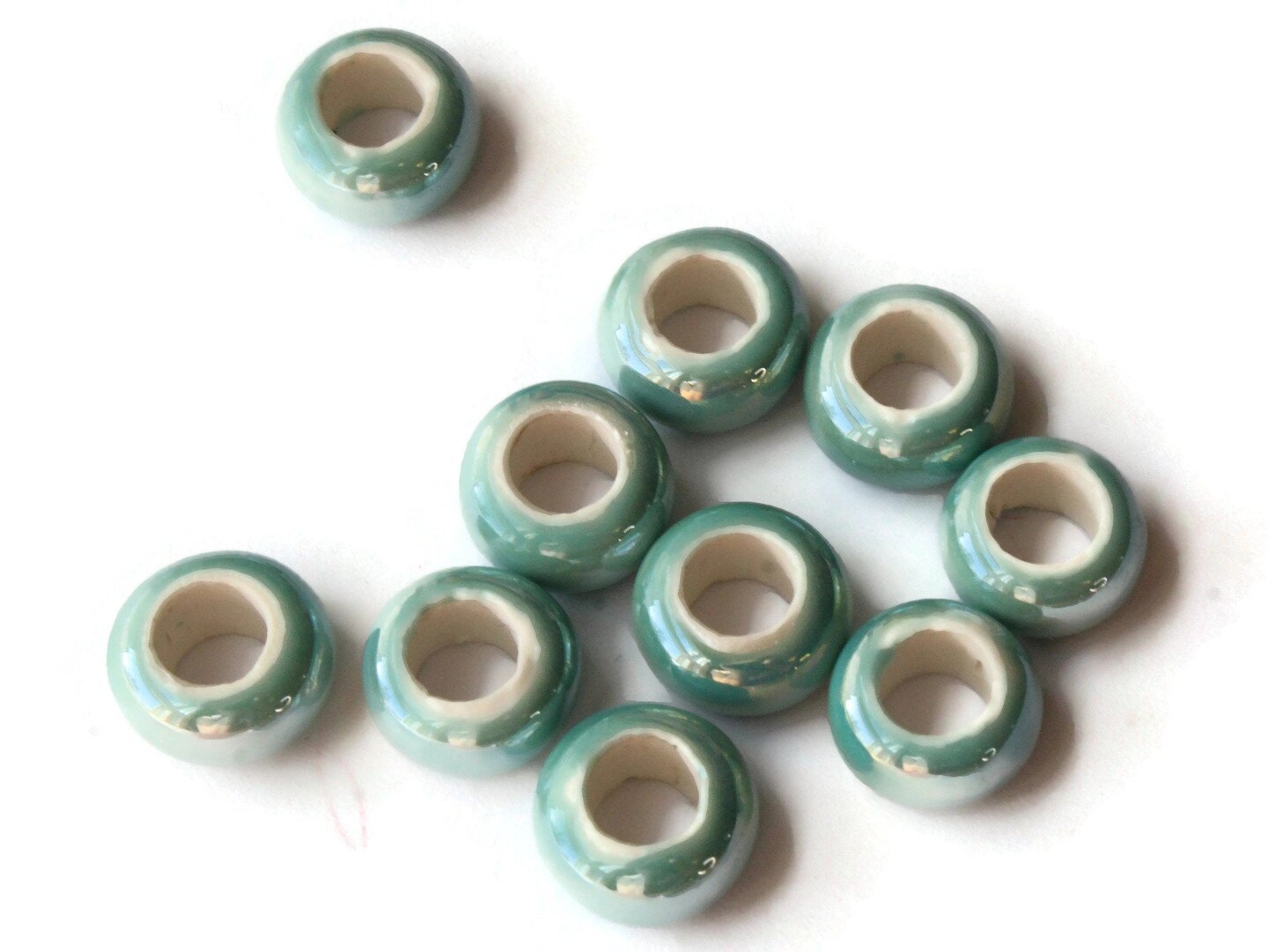 10 13mm Turquoise Porcelain Rondelle Beads