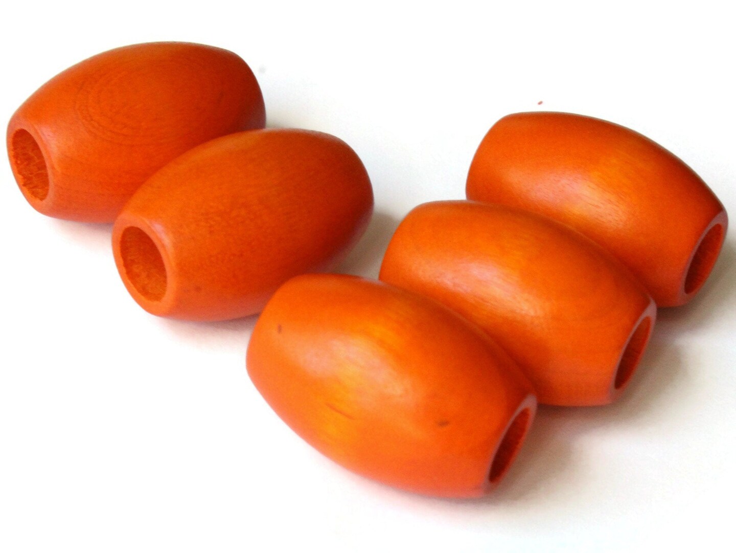 5 32mm Orange Wood Barrel Beads Vintage Macrame Large Hole Beads