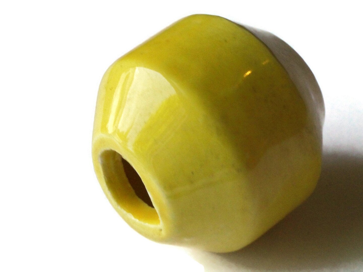 31mm Yellow Banded Round Bead Vintage Macrame Ceramic Porcelain Beads bXZ1 bC2