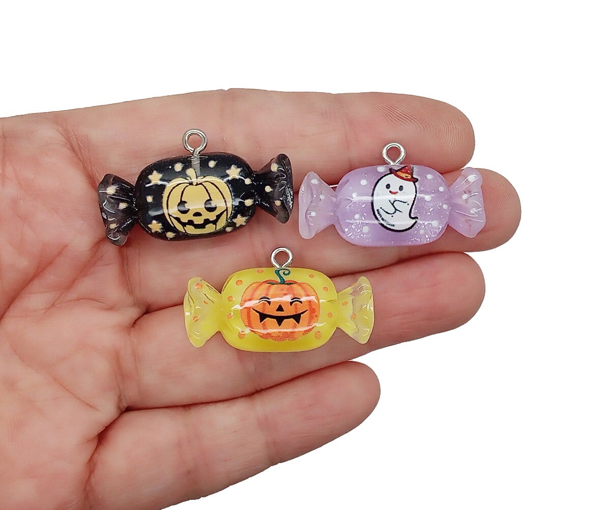 Halloween Candy Charms, Kawaii Ghosts and Pumpkins, 8pc Creepy Cute Pendants, Adorabilities