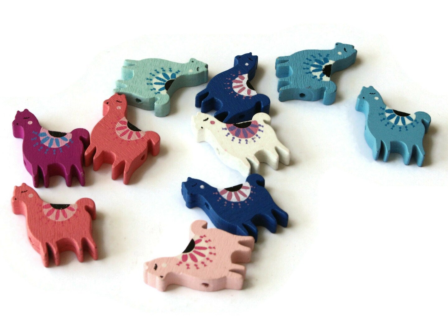 10 27mm Pink and Blue Mixed Color Wood Llama Beads