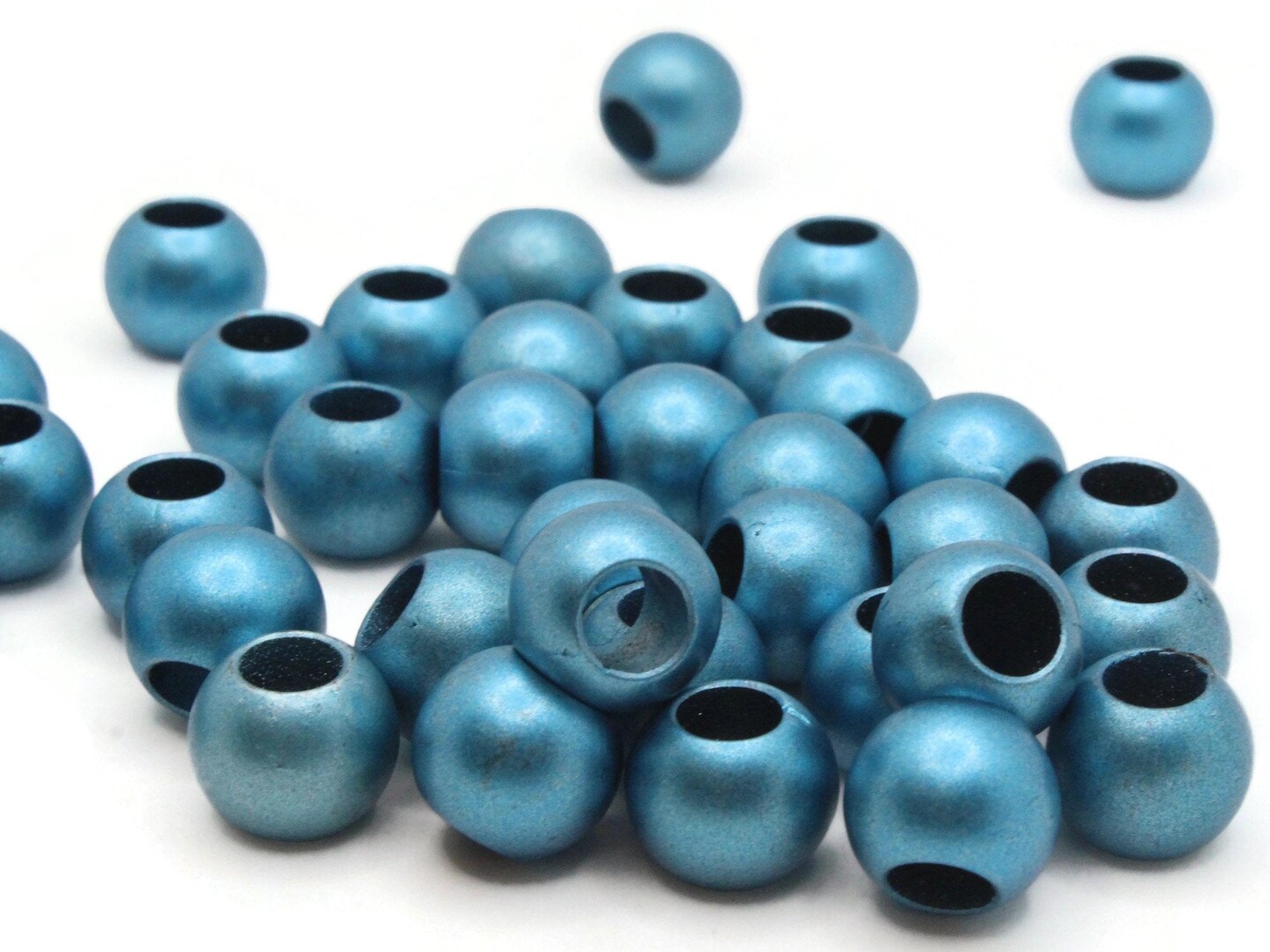 thumbnail image 2 of 24 Vintage Opaque Blue Acrylic Round Ring Beads - 5x22mm Smooth Spacers 6179 2 of 5