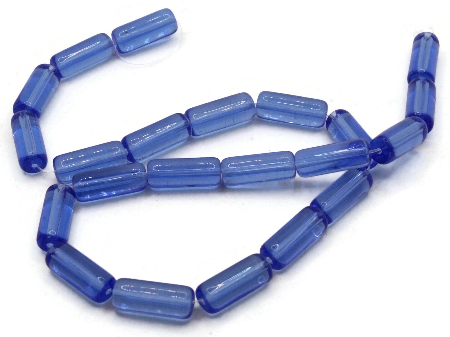 22 15mm Clear Blue Glass Tube Beads