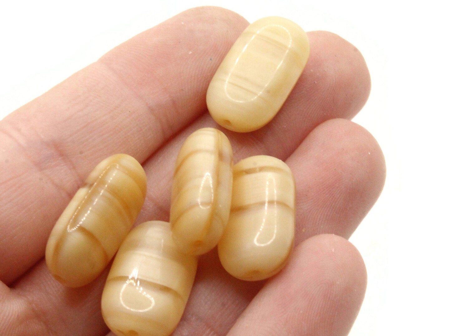 5 20mm Brown Pressed Glass Flat Oval Beads