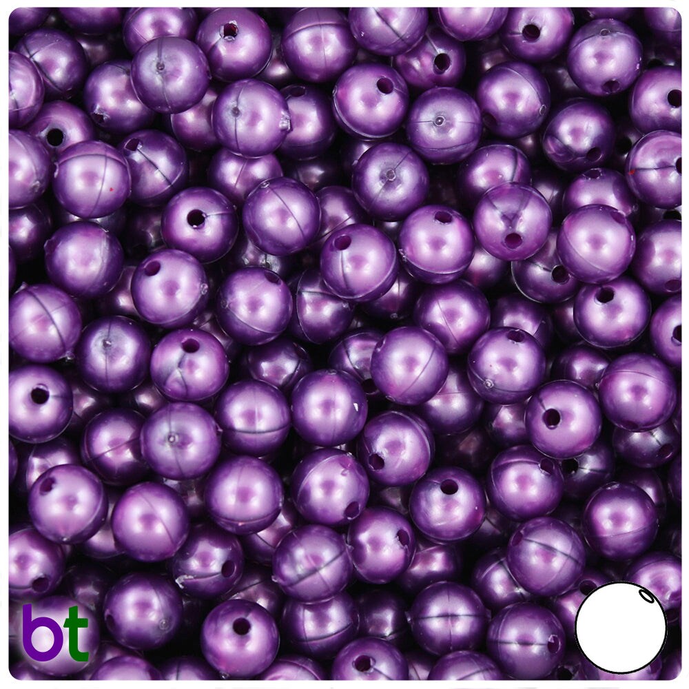 BeadTin Violet Pearl 8mm Round Plastic Craft Beads (300pcs)