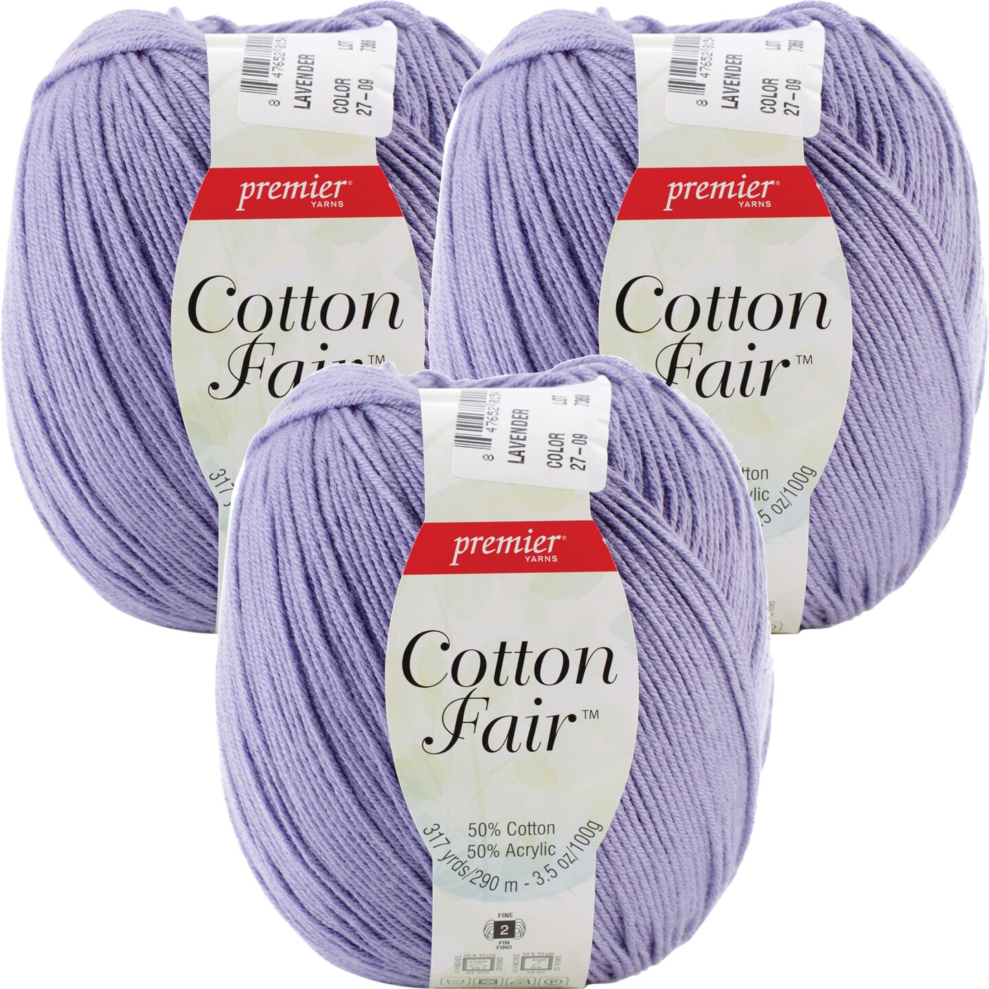 Multipack of 3 - Premier Yarns Cotton Fair Solid Yarn-Lavender