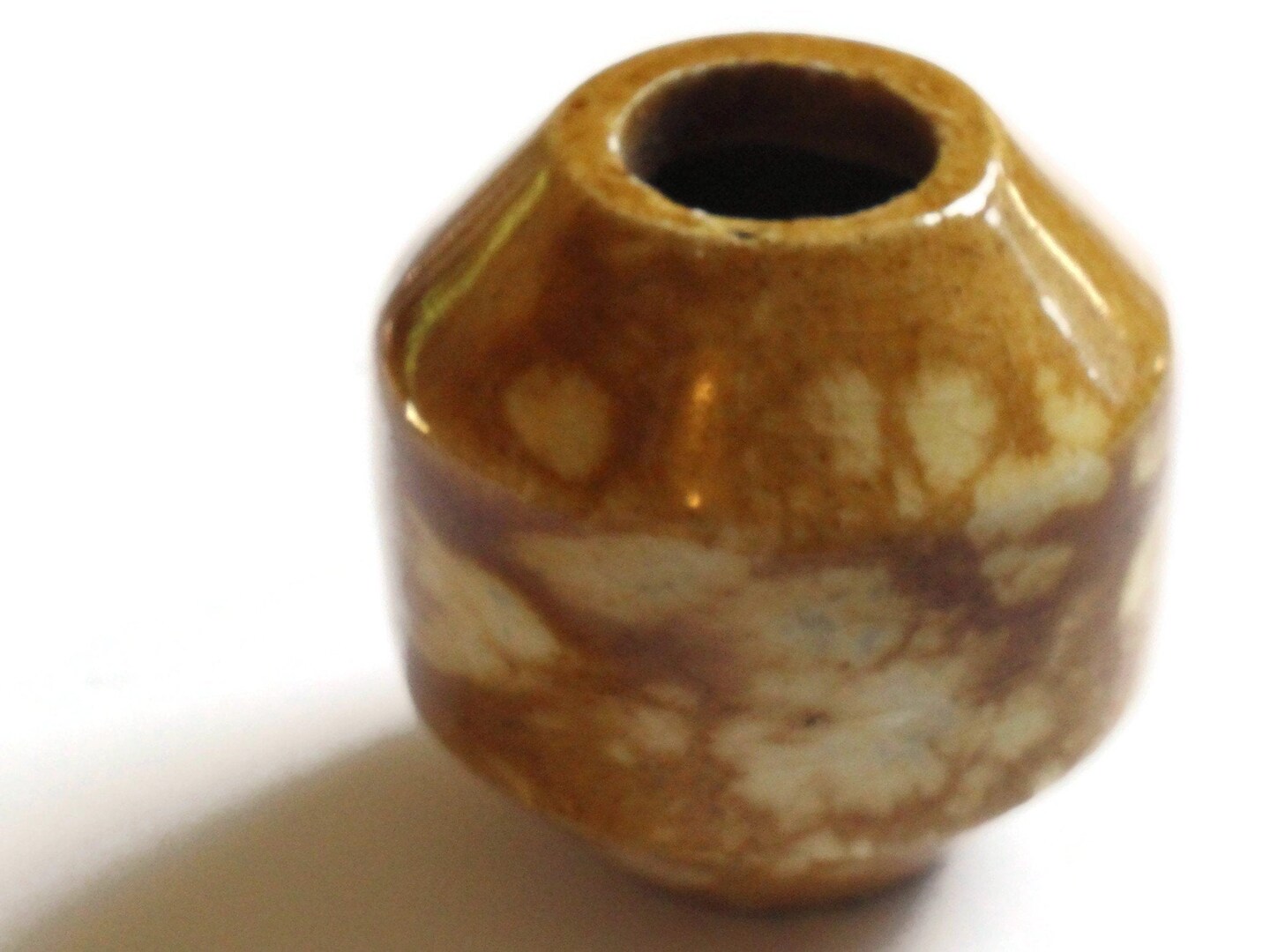 38mm Brown Spotted Banded Round Vintage Macrame Ceramic Porcelain Bead bG2