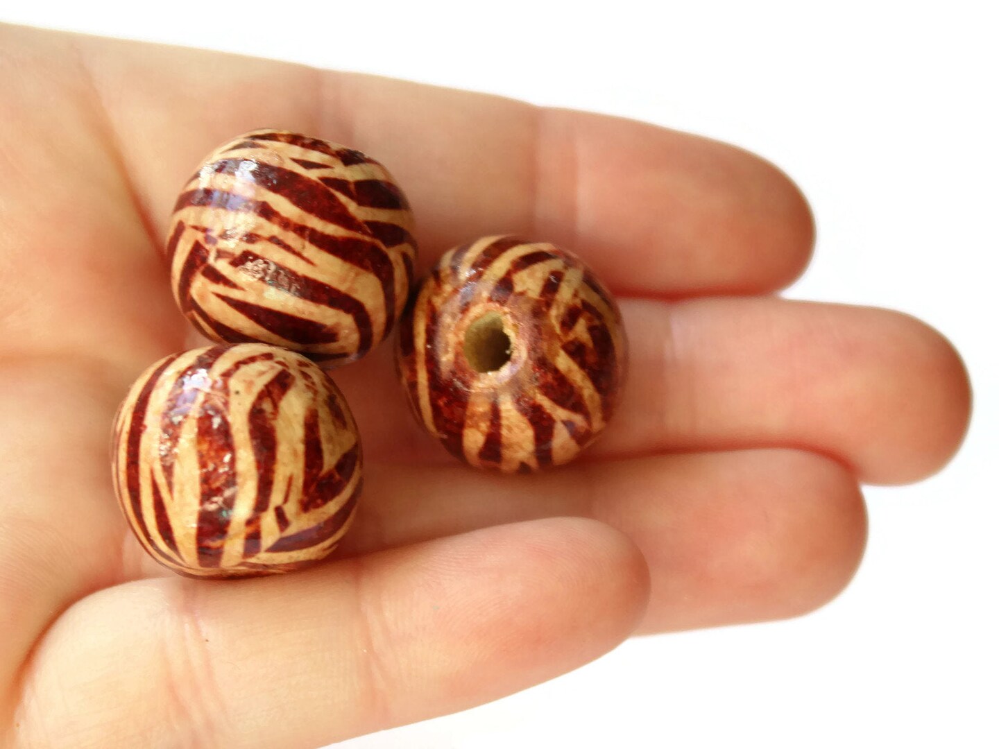 10 20mm Animal Striped Brown Wood Beads Round Wooden Beads