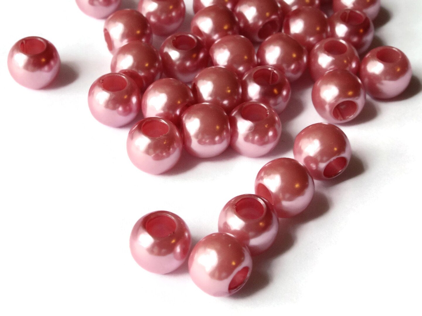 40 12mm Large Hole Pink Pearls Plastic Pearl Beads Faux Pearl Beads bH3