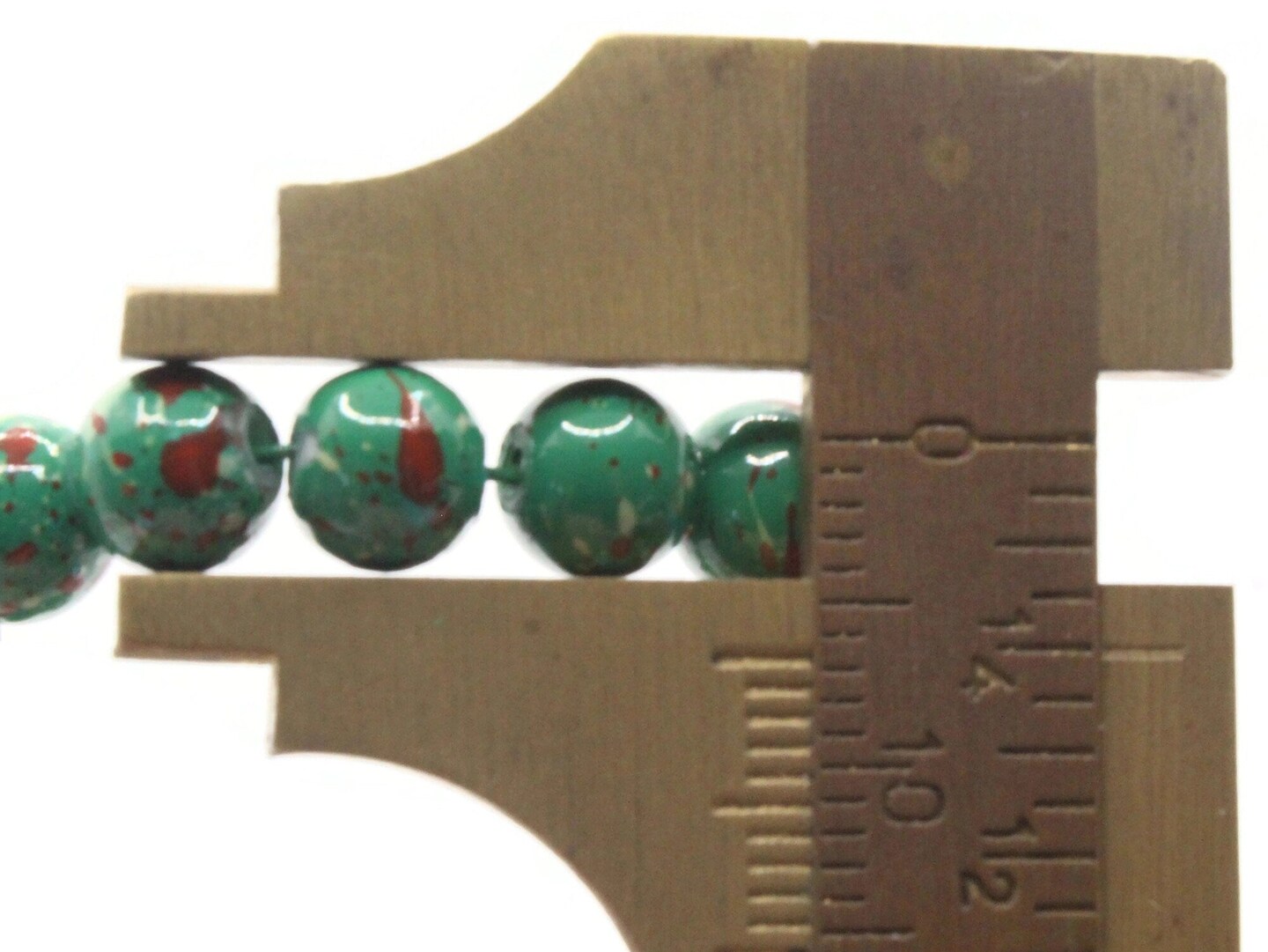 68 6mm Green and Red Splatter Paint Round Glass Beads