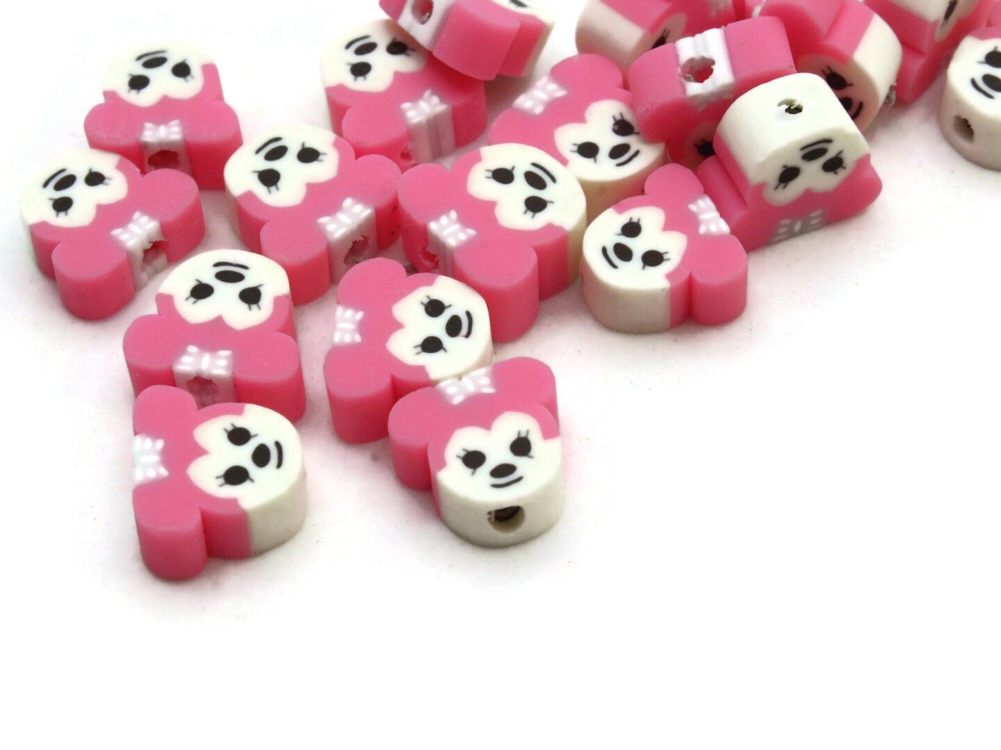 20 Pink Mouse Head with Bow Polymer Clay Beads